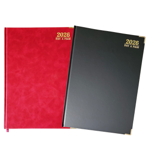 2026 Large A4 Diary Day to Page Daily Planner - Black & Burgundy