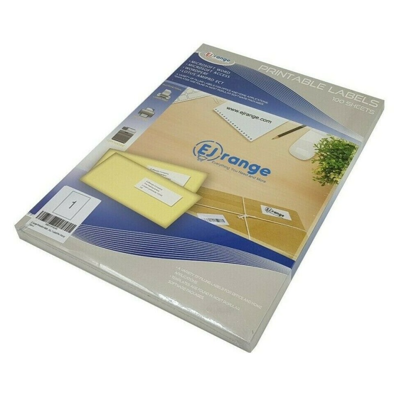 EJRange Address Labels 100 Sheet White A4 Sticky Self-Adhesive Inkjet Laser Printer Peel