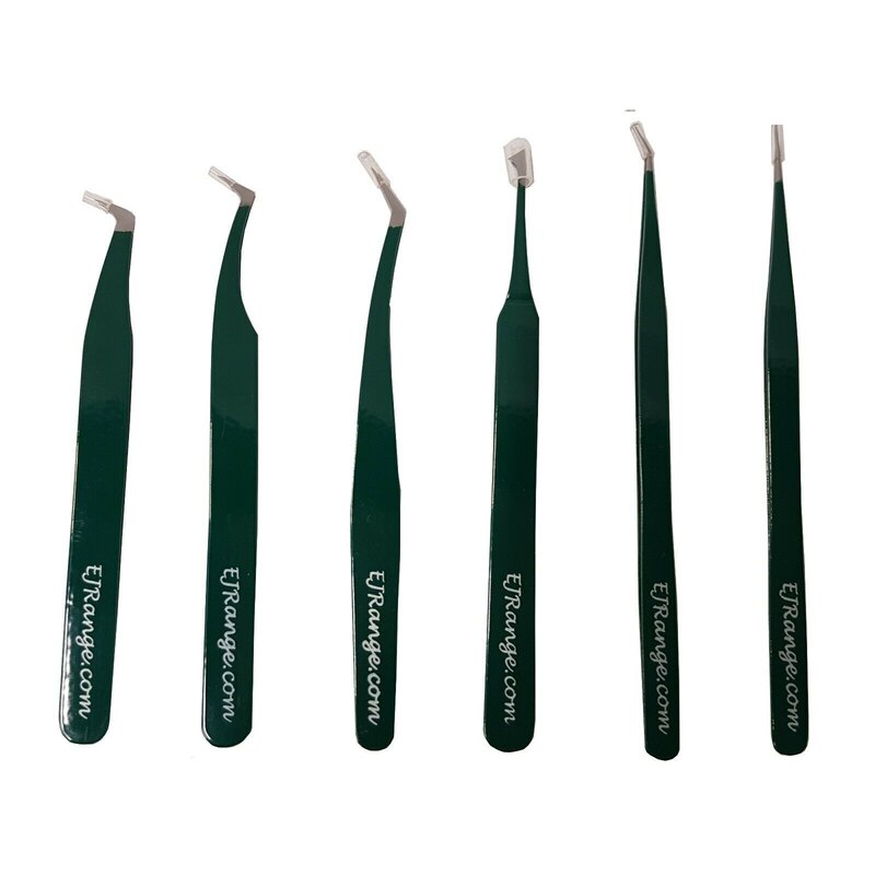 Eyelash Extension Tweezers Russian 3D 6D Volume Lash Extensions L-Shape Green