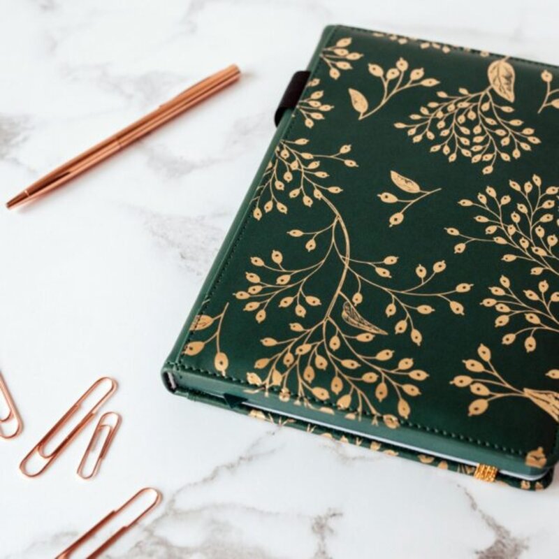 Dark Green Gold Leaves Notebook