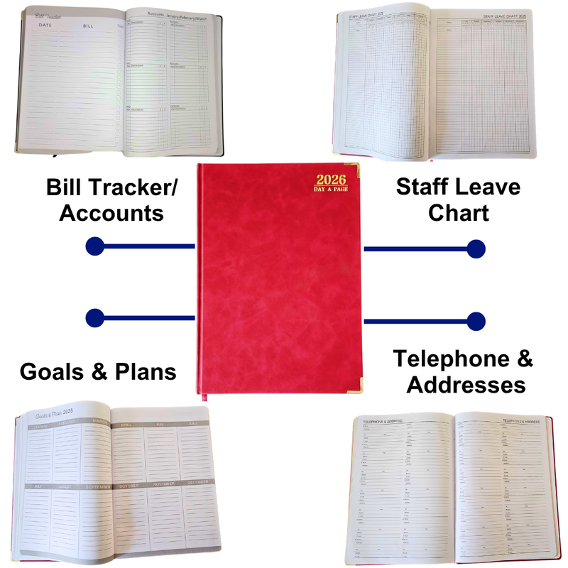 A4 Burgundy Diary - Features