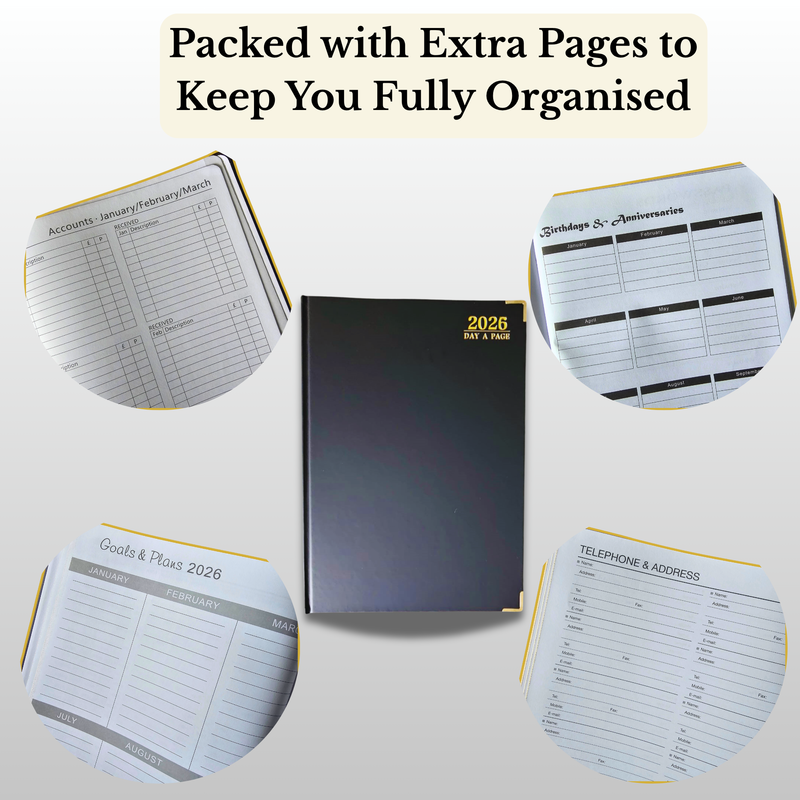Black A4 2026 Diary Pages