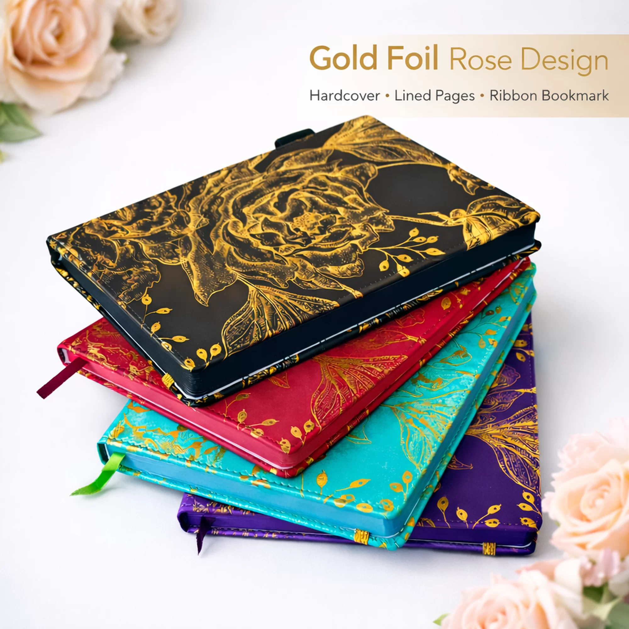 EJRange A5 lined notebooks gold foil rose range colours